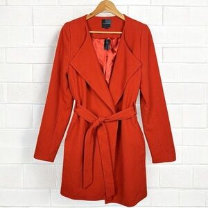 The Limited Large Collar Satin Lined Belted Wrap Trench Coat Jacket Burnt Orange